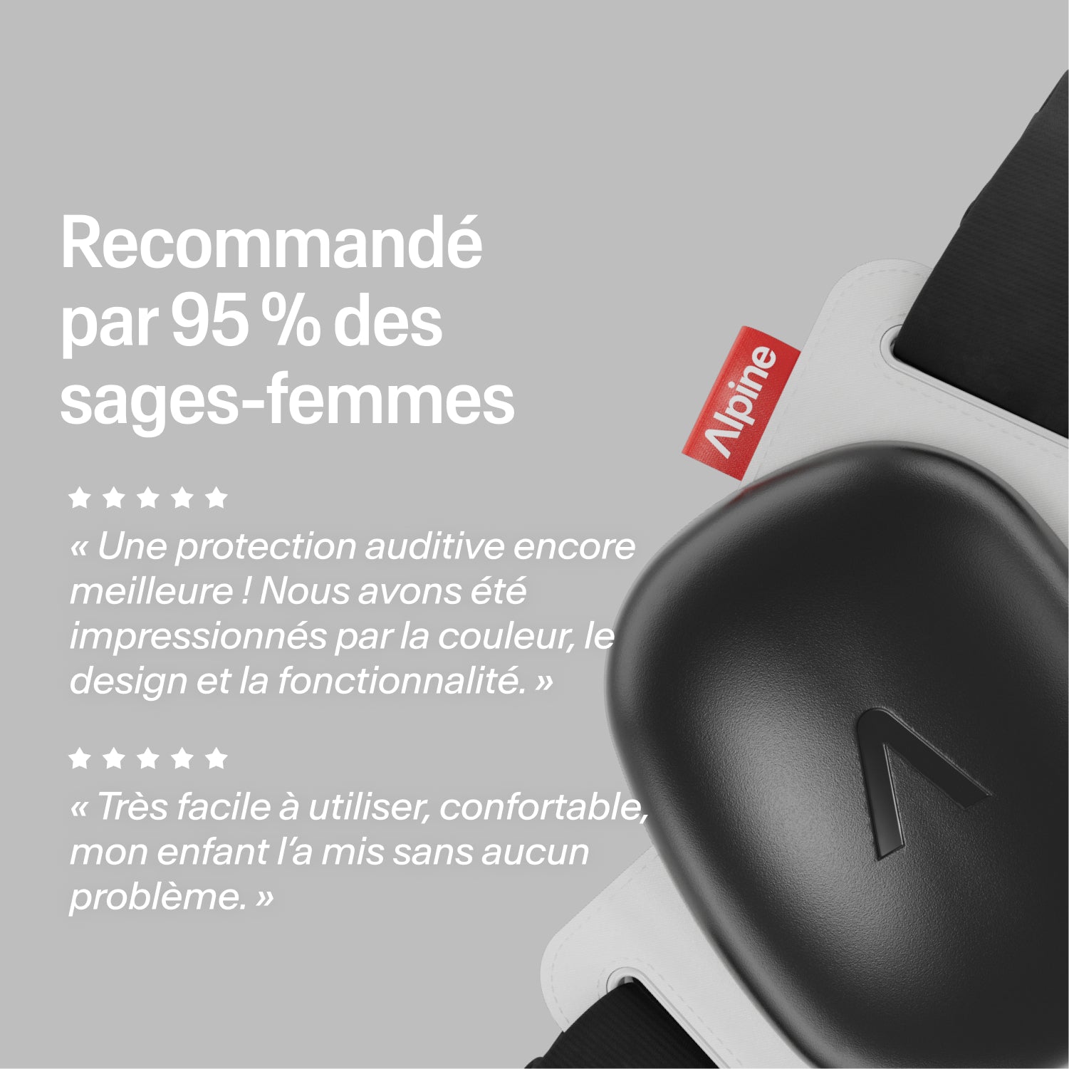 Protège-oreilles Alpine Muffy black, recommandés par 95% des sages-femmes, avis 5 étoiles