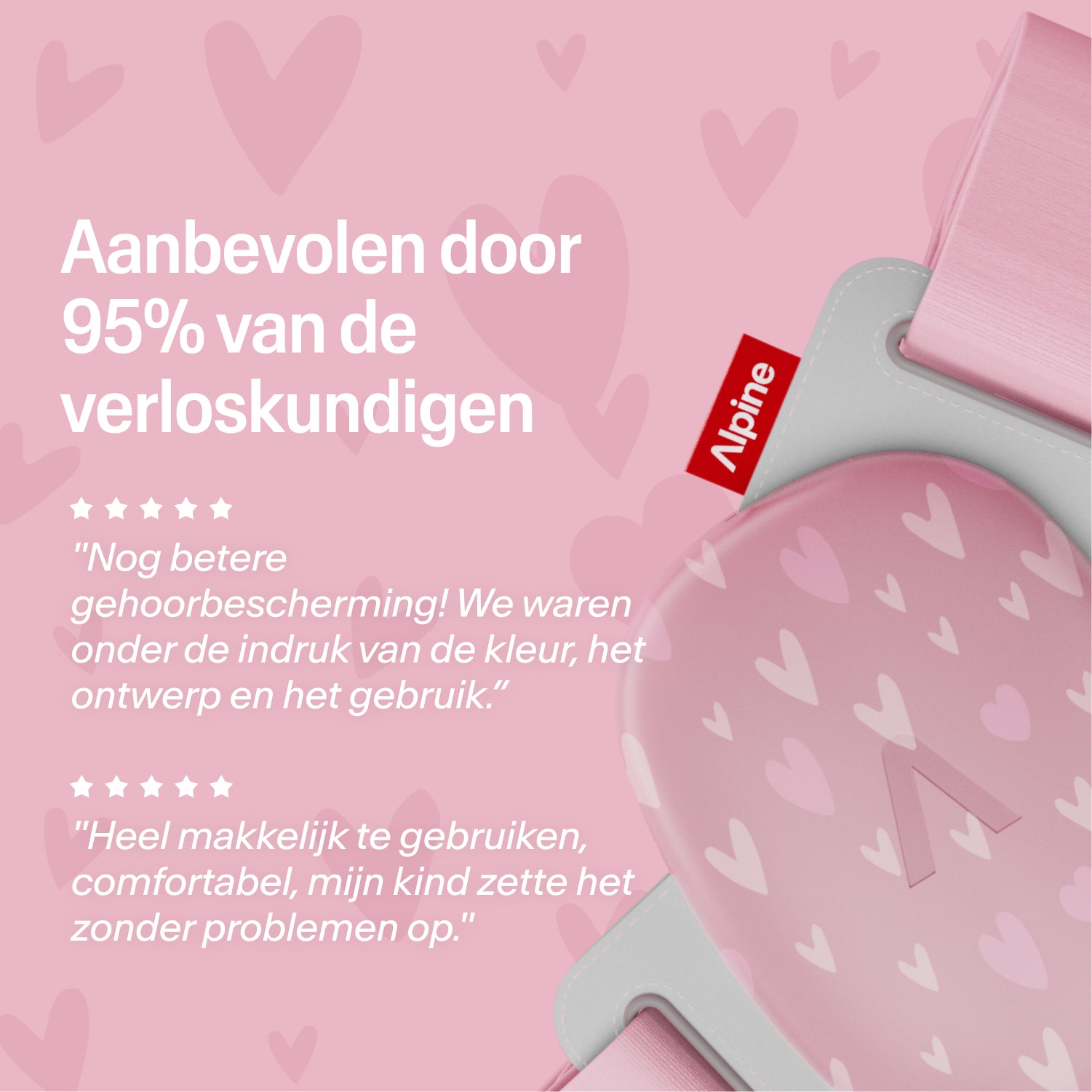 Alpine Muffy hearts oorkappen, aanbevolen door 95% van de verloskundigen, met 5-sterren reviews