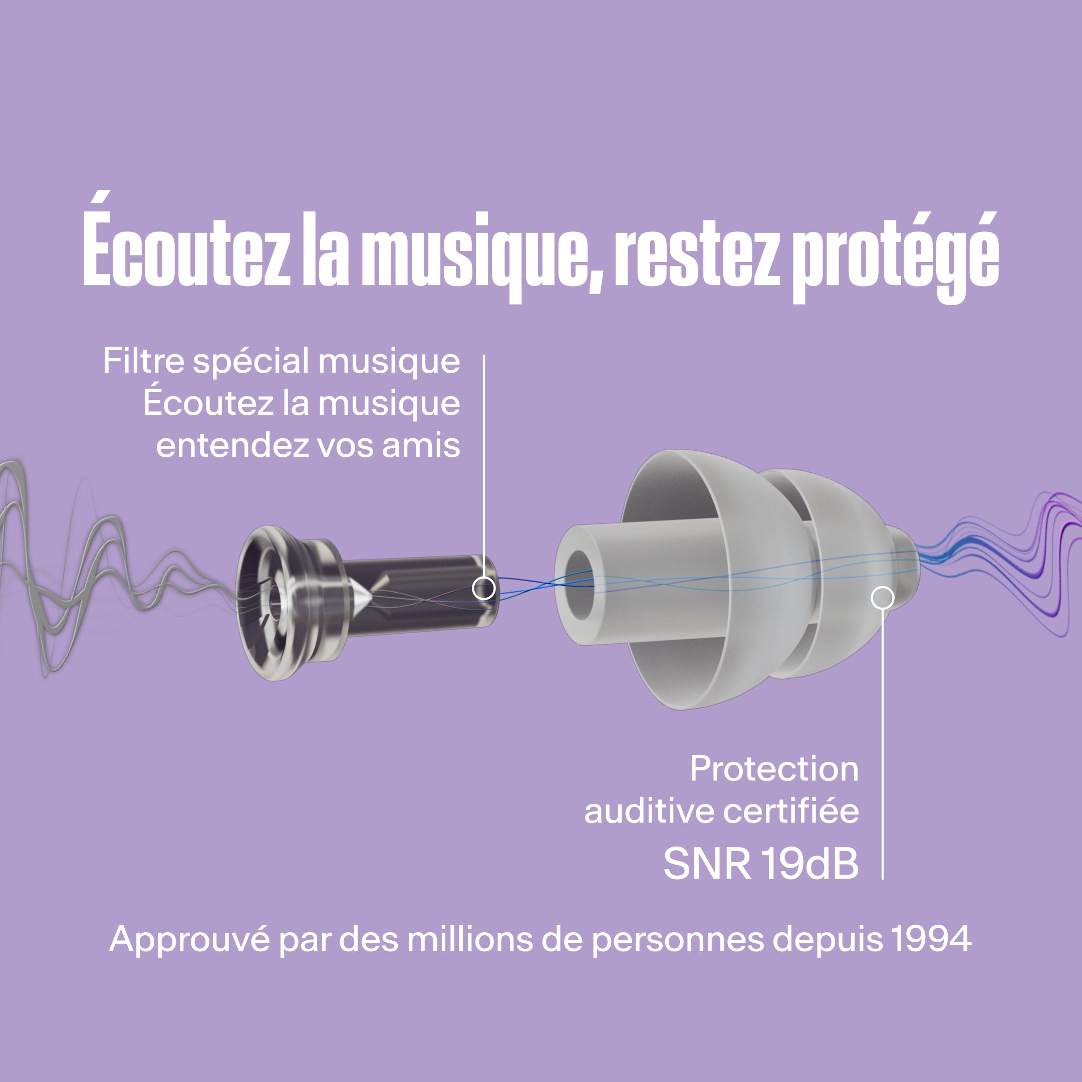 Détail produit des bouchons d’oreilles Alpine PartyPlug pour festival transparent