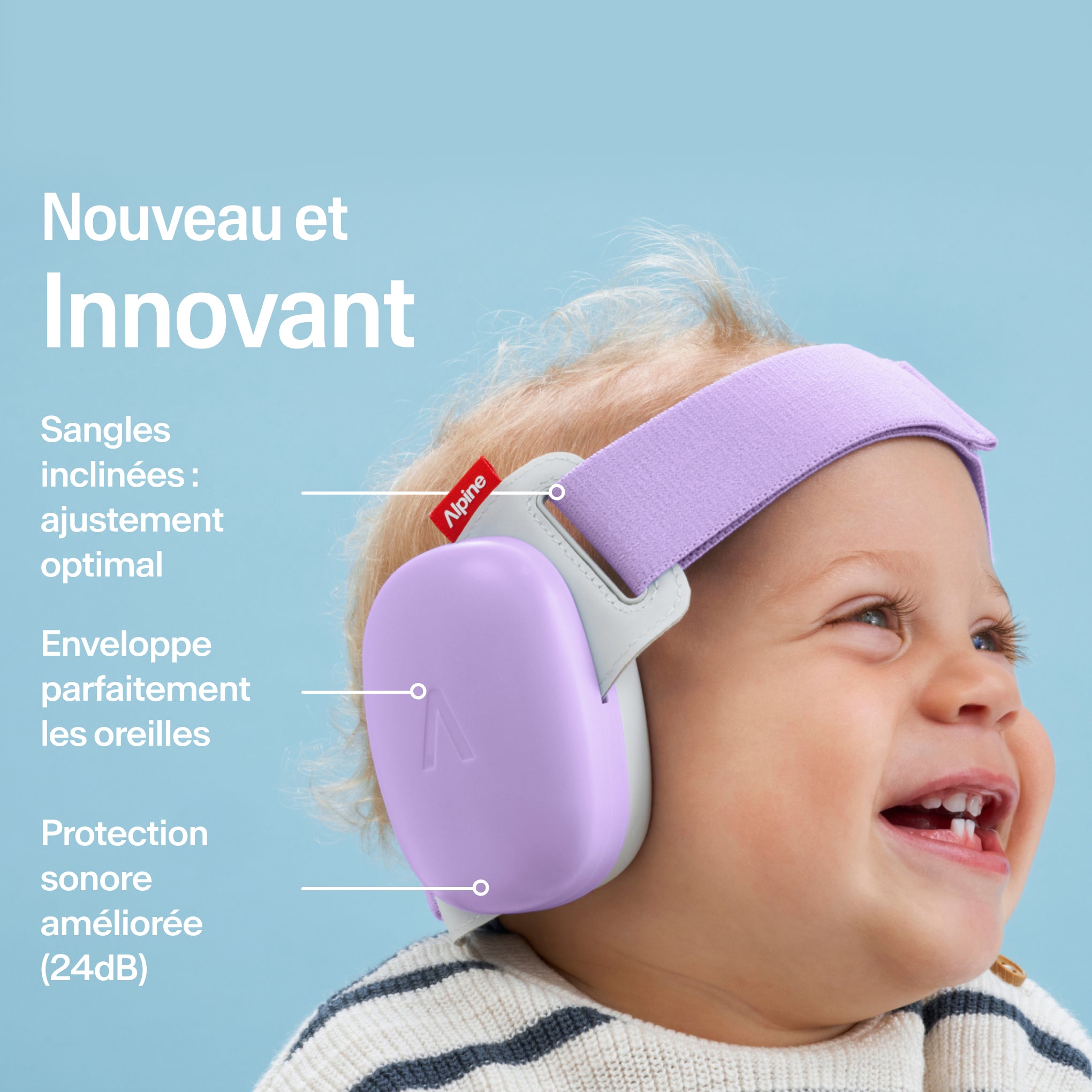 Bébé portant Alpine Muffy Baby en dawn purple sur la tête