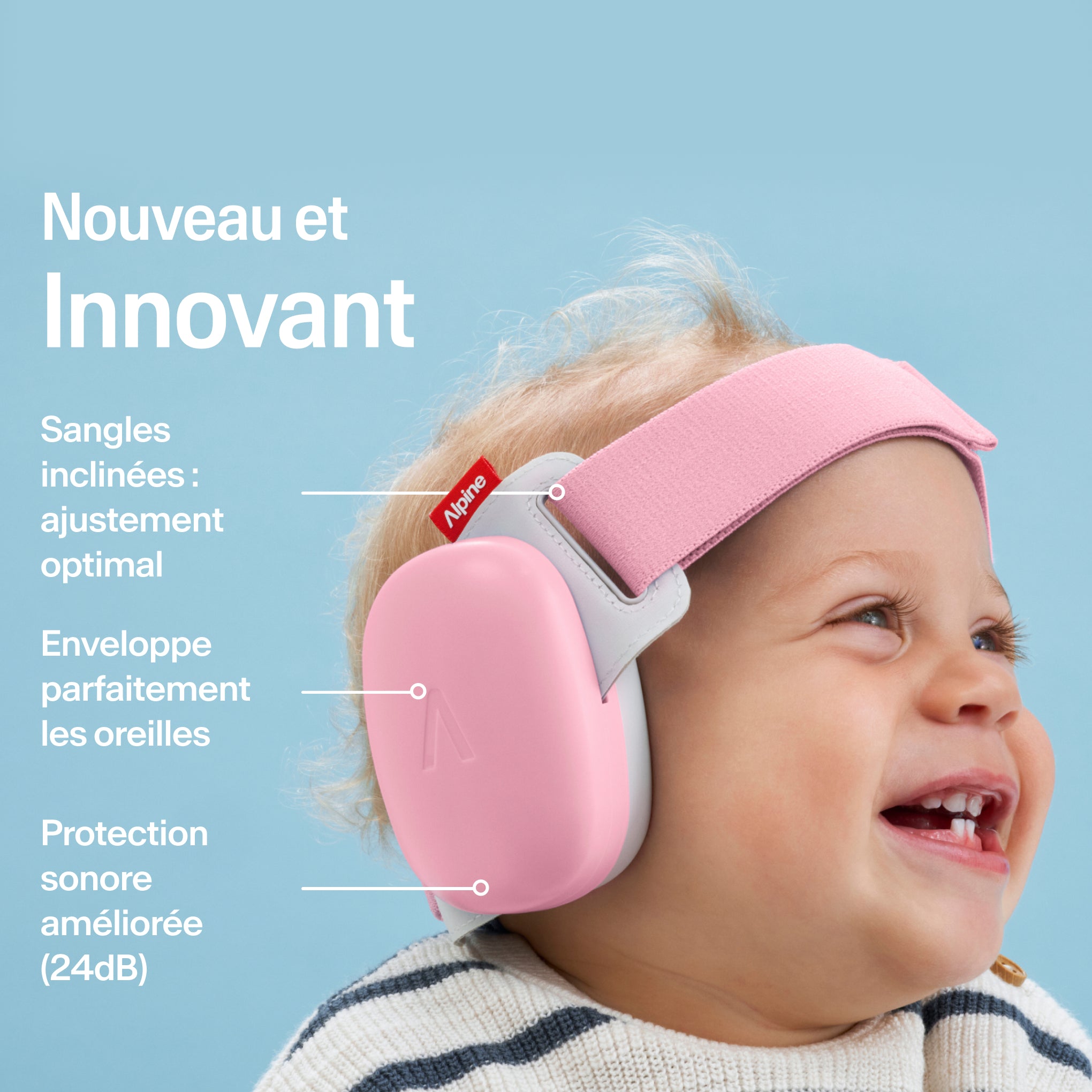 Bébé portant Alpine Muffy Baby en rose pink sur la tête