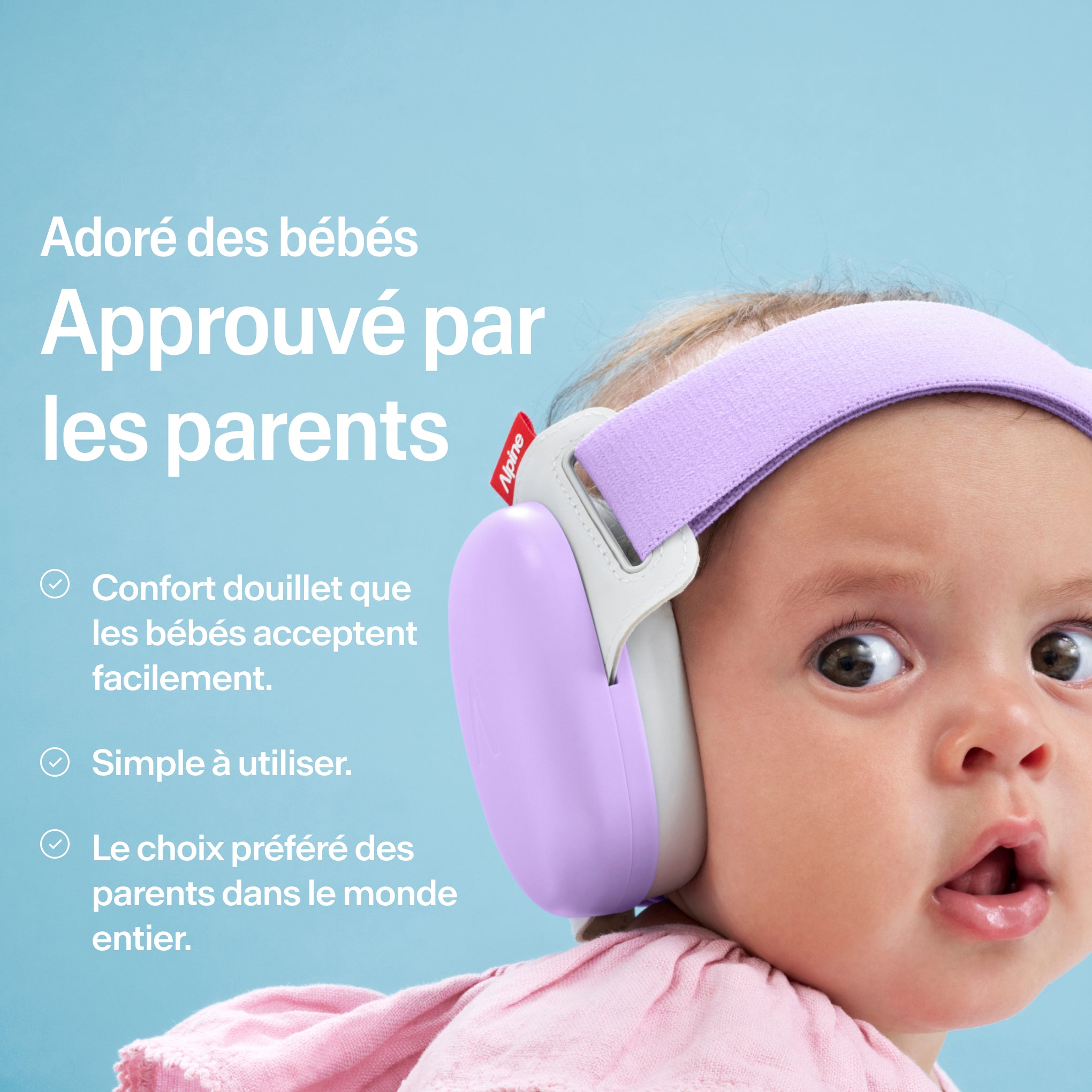 Bébé portant Alpine Muffy Baby en dawn purple sur la tête