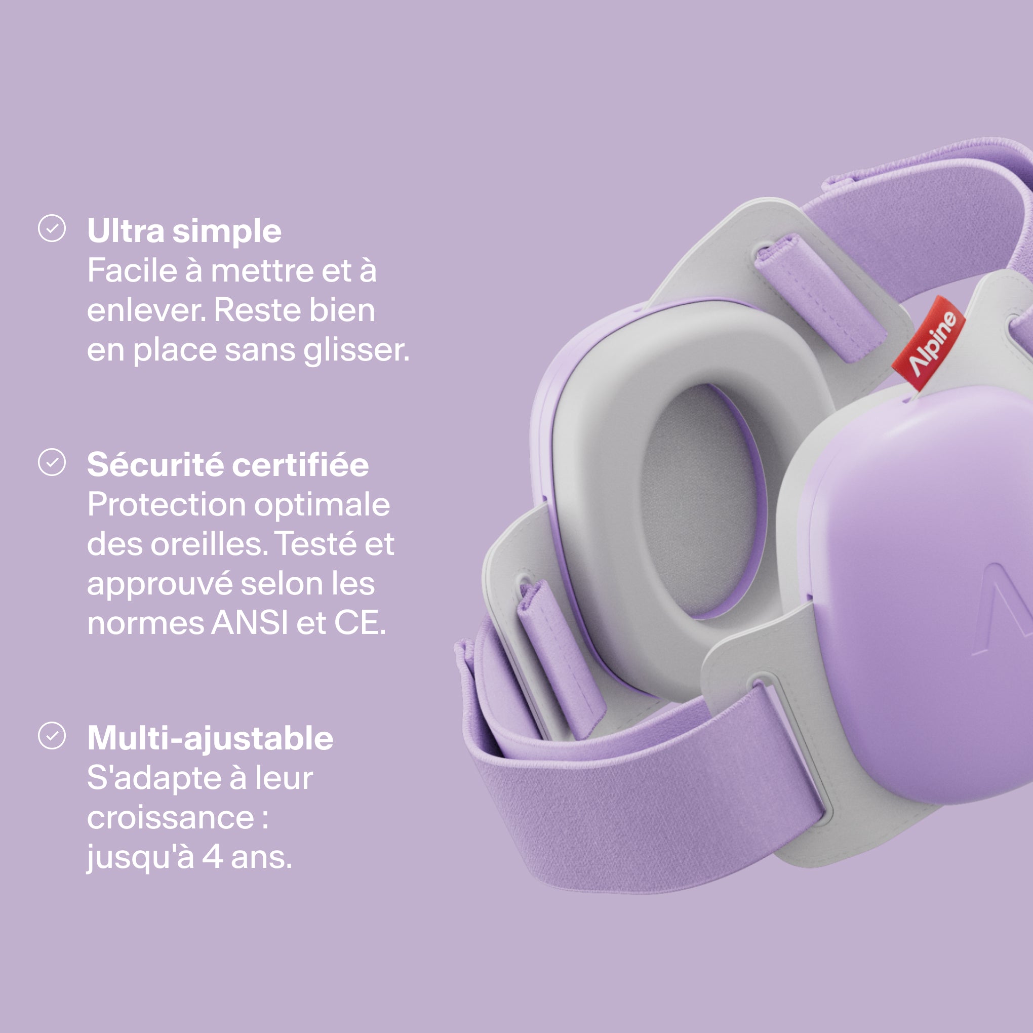 Rendu Alpine Muffy Baby en dawn purple avec trois USPs : facile pour enfants, protection et ajustable #color_dawn-purple
