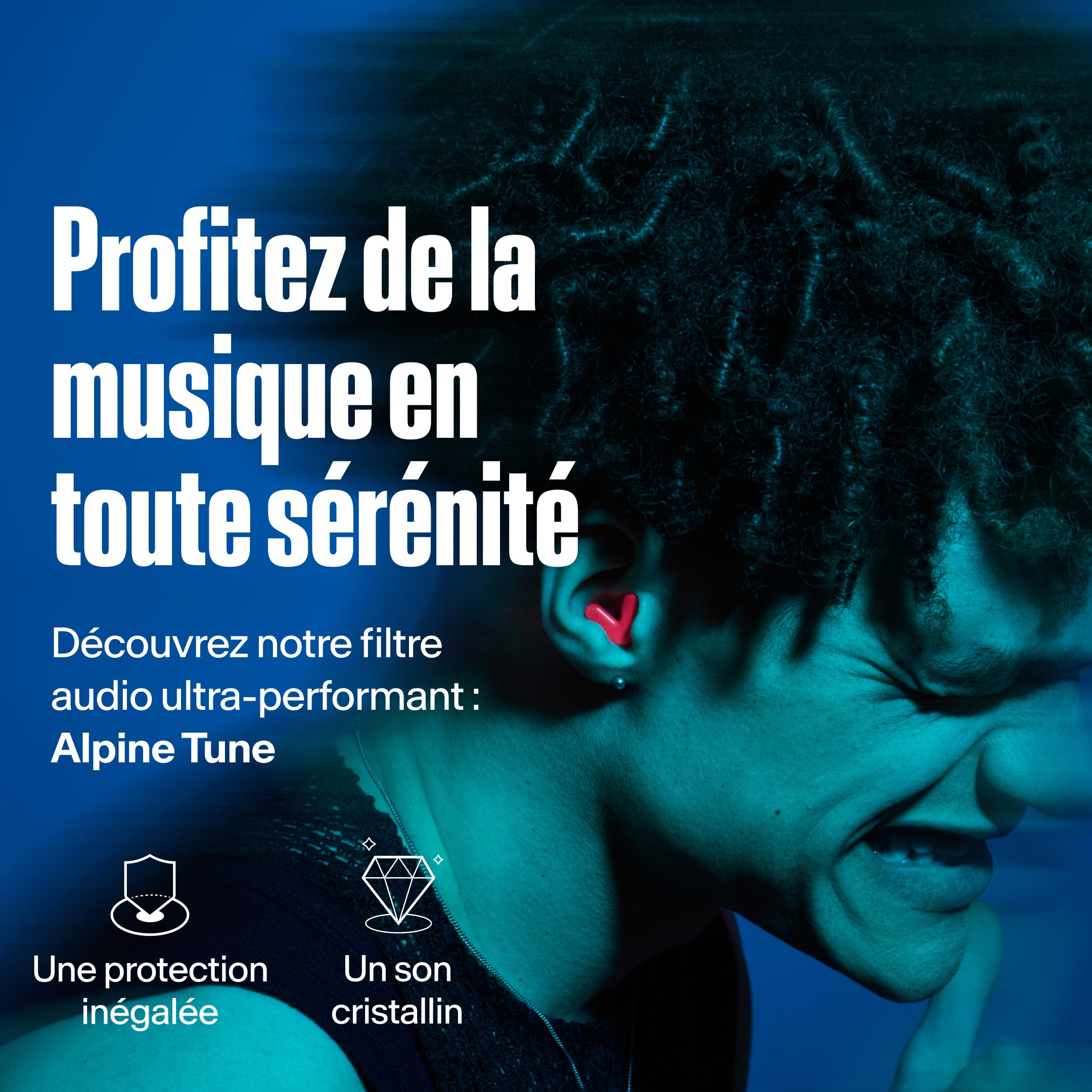 Homme portant Alpine Tune en neon-pink – montre le filtre musical avancé