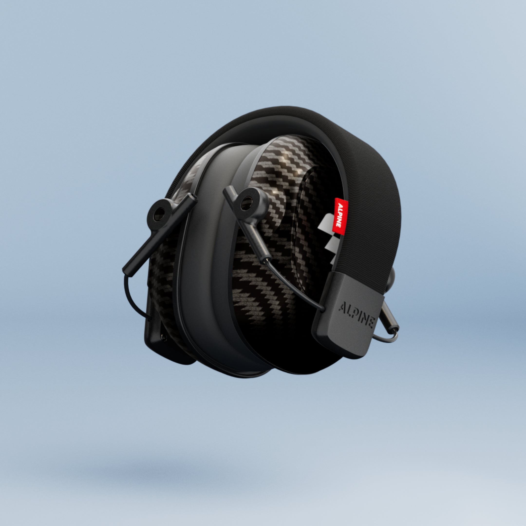 Alpine MotoGP Earmuffs folded into a compact shape 