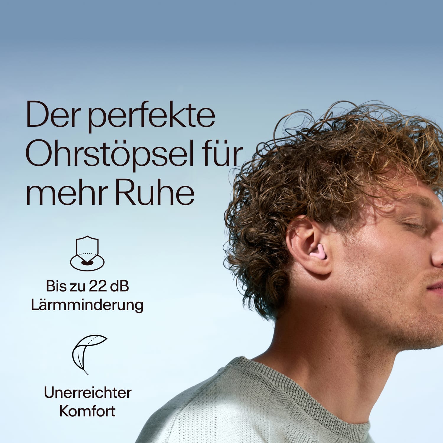 Ein Mann trägt Alpine Silence in Pink, mit einer Dämpfung von 22dB 