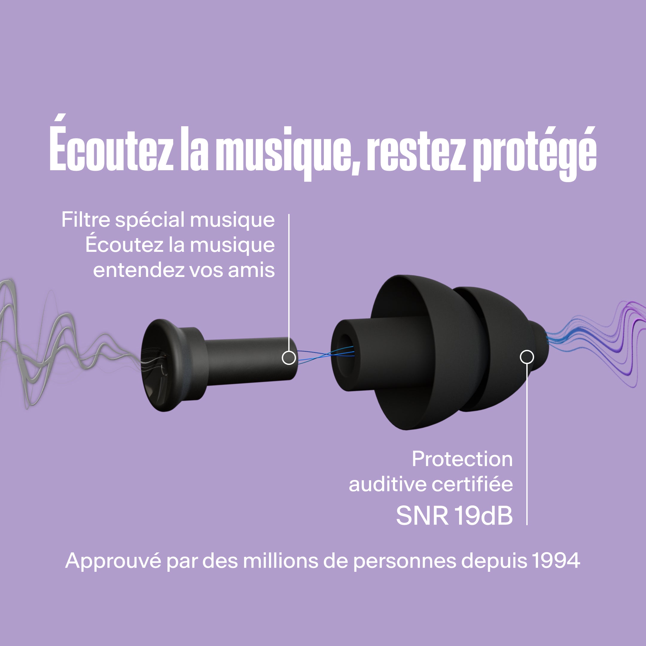 Détail produit des bouchons d’oreilles Alpine PartyPlug pour festival noir