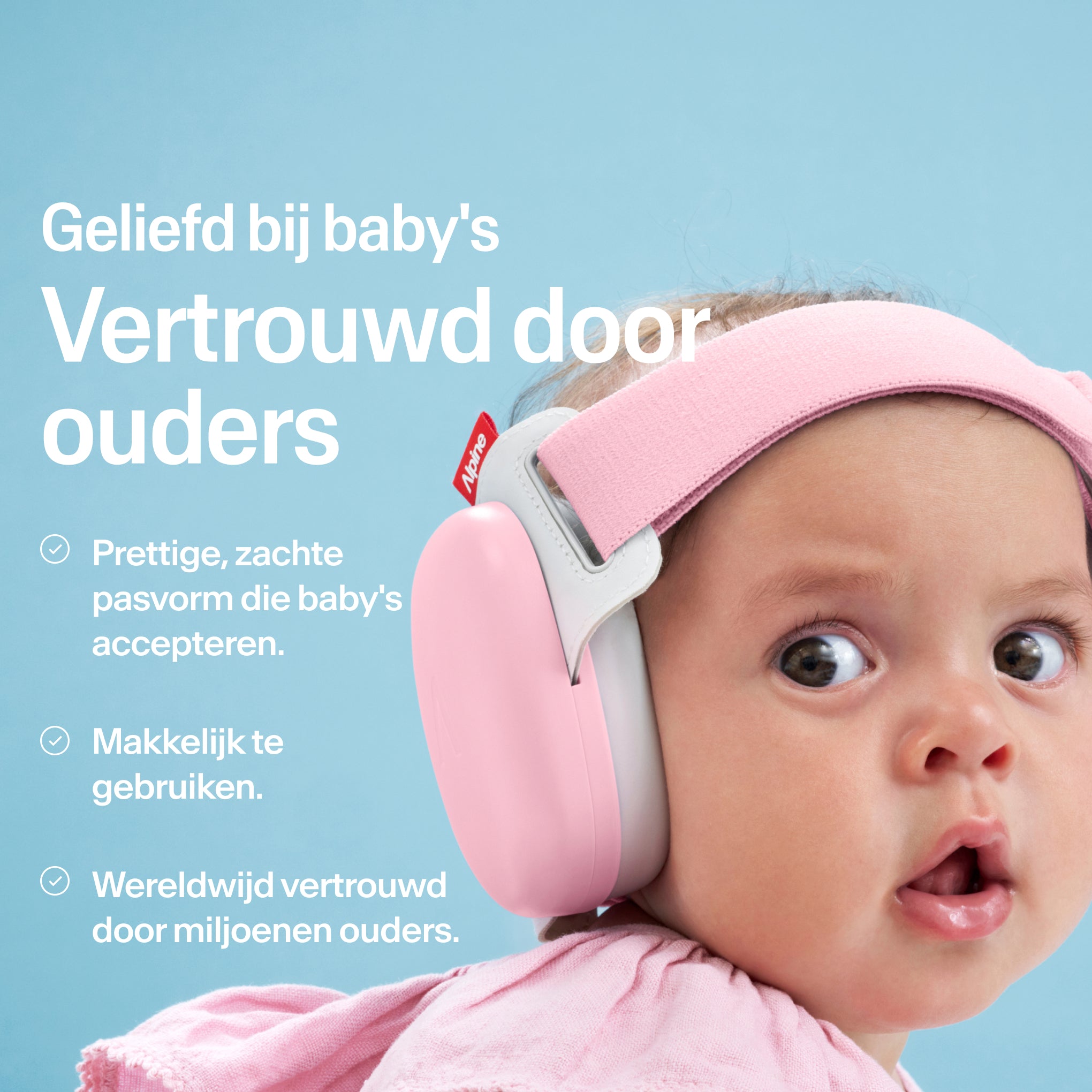 Baby draagt Alpine Muffy Baby in rose pink op het hoofd #color_rose-pink #lang_nl