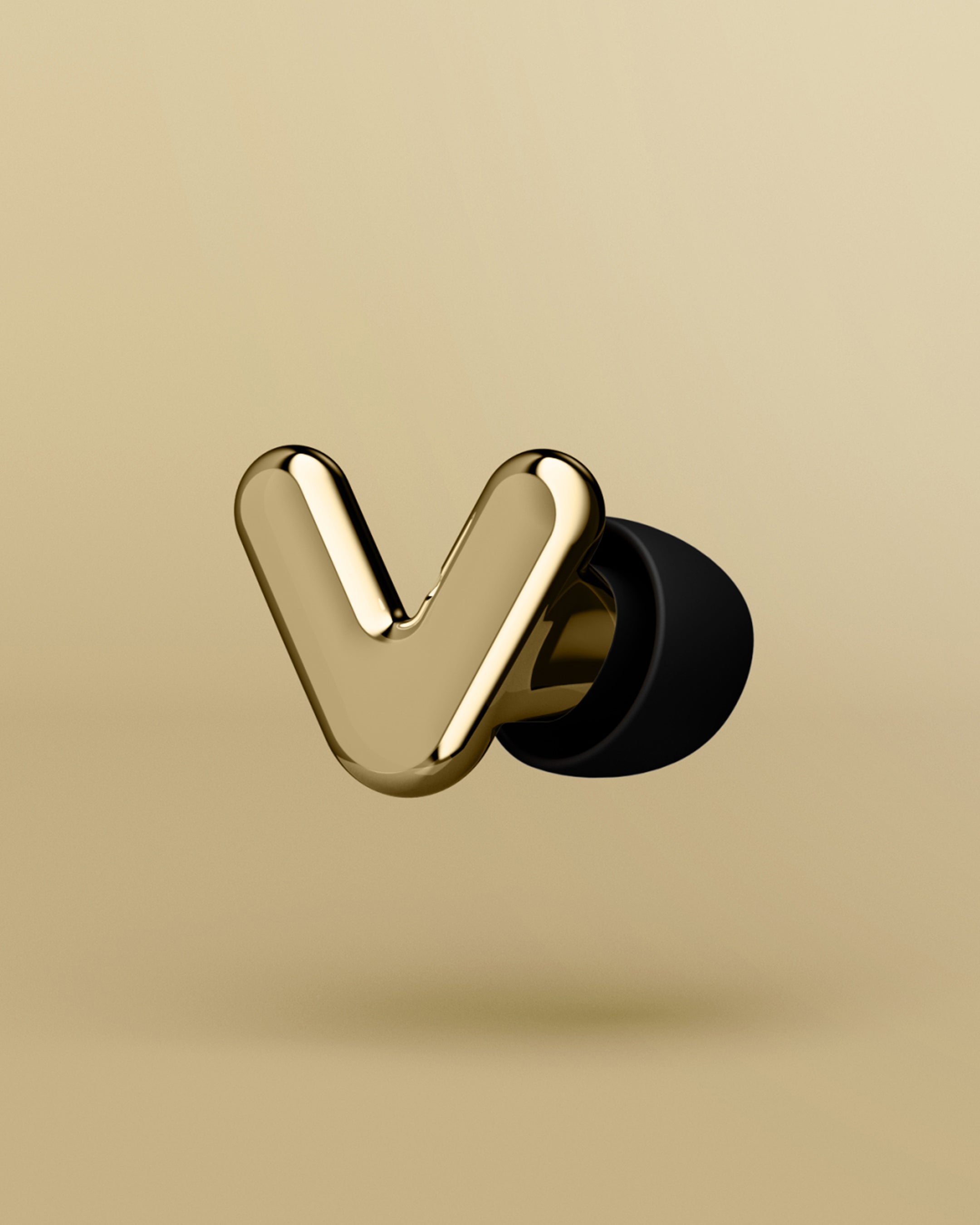 Render of one Alpine Tune earbud in gold  