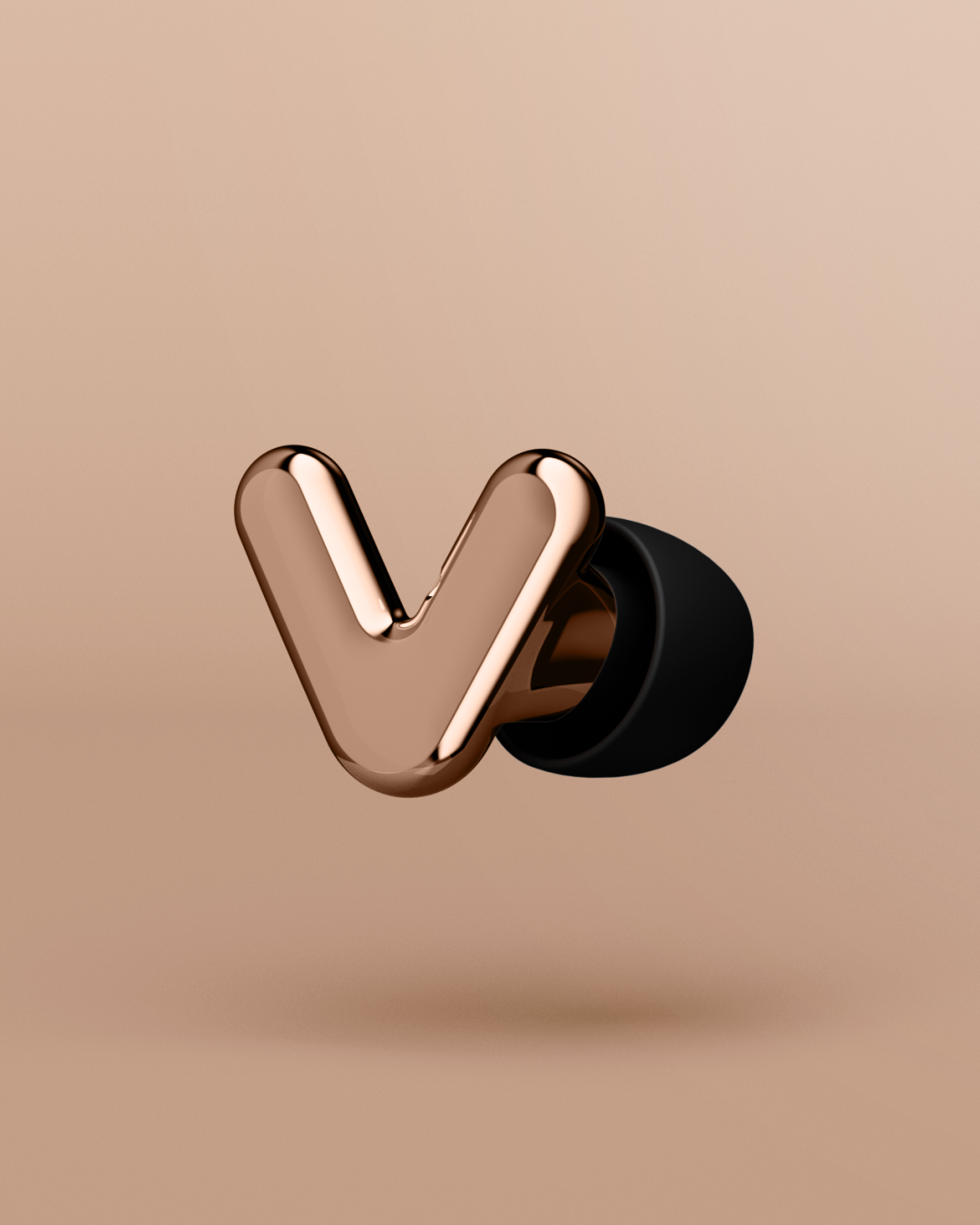 Render of one Alpine Tune earbud in rose-gold 