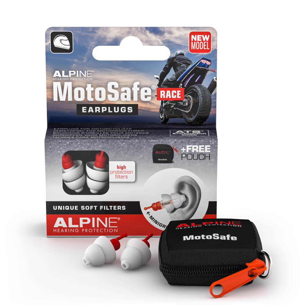 MotoSafe Race Alpine Protection Auditive Bouchons d’oreilles Casque anti-bruit red dot award protéger votre oreille Voyage Coucher de soleil sur la route MotoGP 24H Le Mans Motards