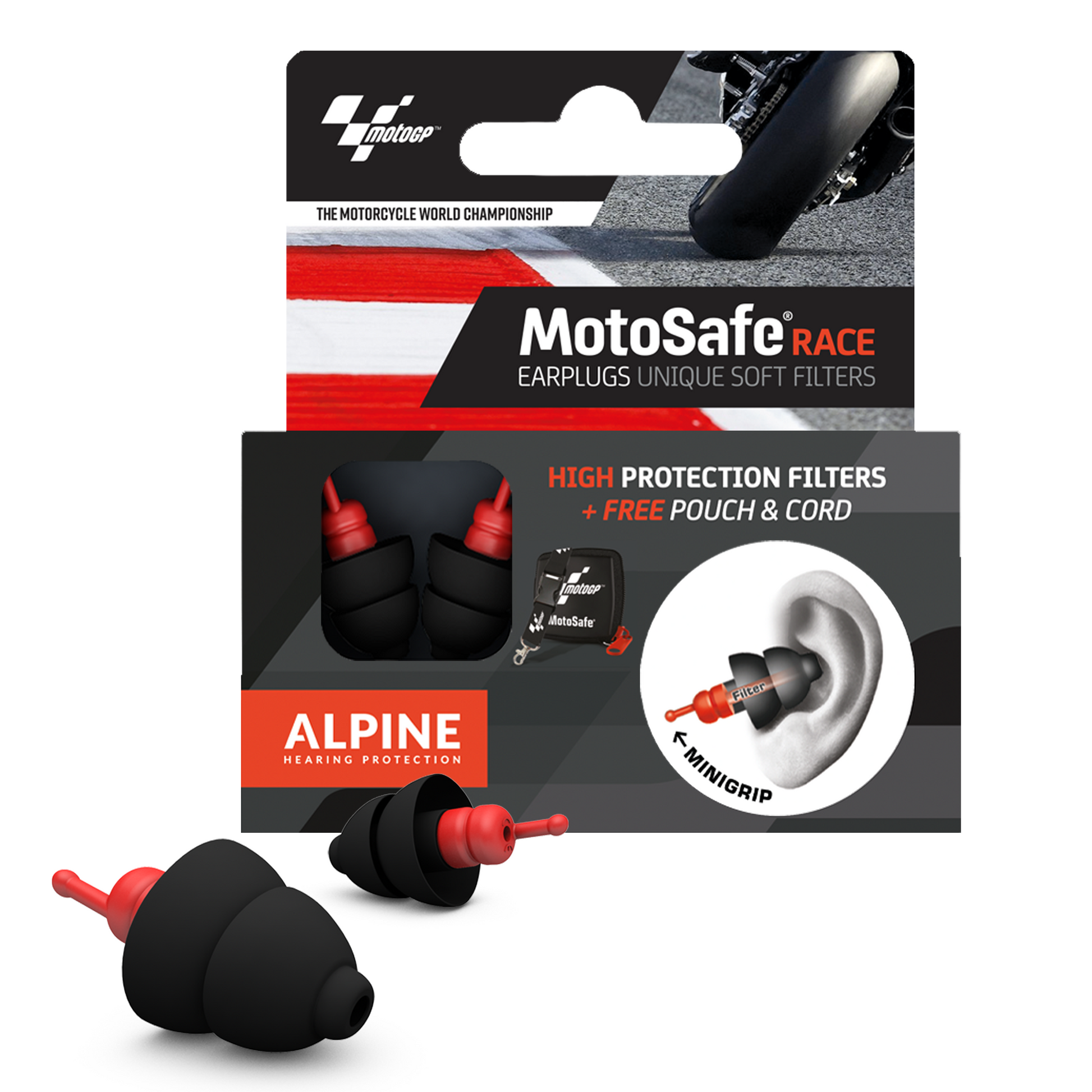 MotoSafe Race – édition officielle MotoGP™ Alpine Protection Auditive Bouchons d’oreilles Casque anti-bruit red dot award protéger votre oreille Voyage Coucher de soleil sur la route MotoGP 24H Le Mans Motards